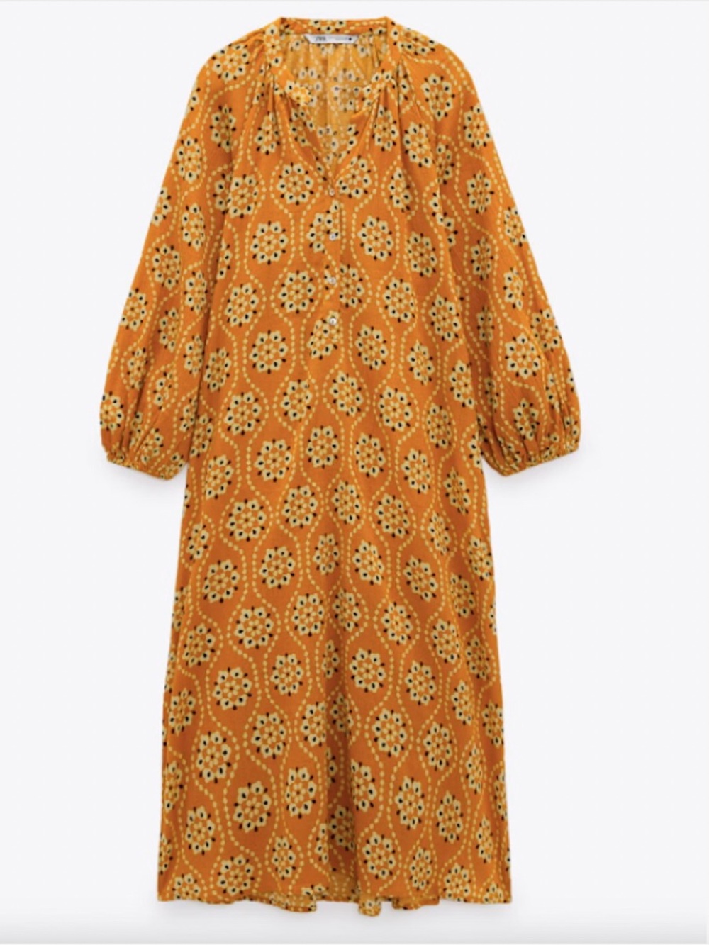 Zara Mustard Orange/Yellow Floral Midi Dress